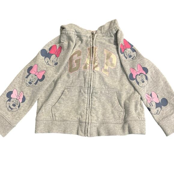 Baby Gap x Disney gray 2T zip-up hoodie with Minnie Mouse faces on the sleeves, - Picture 2 of 6
